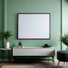 mock up poster frame in modern interior background, living room, Contemporary style, 3D render, 3D illustration