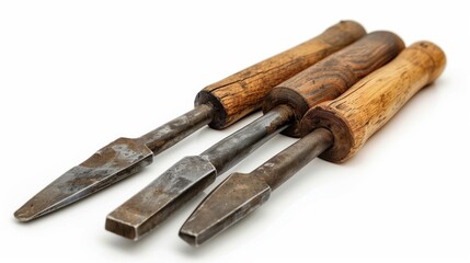 Set of cold chisels, isolated on a white studio background