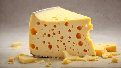  pieces of yellow cheese on white background