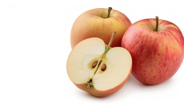 Honey crisp apple - Malus pumila - is an apple cultivar and its sweetness, firmness, and tartness make it an ideal apple for eating raw. isolated on white background