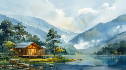 Naklejka premium Wooden house in the forest.