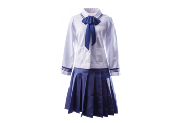 School uniform, isolated on solid white background, PNG di-cut style, realistic photo style, object as model