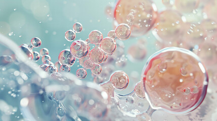 A macro shot of niacinamide molecules merging with skin cells, showing a smooth, hydrated complexion