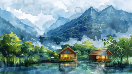 Fototapeta premium Wooden house in the forest.