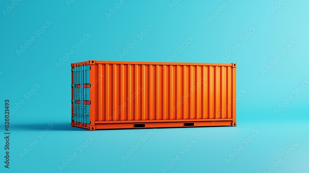 Poster minimalistic image of an orange shipping container on a blue background, emphasizing simplicity and 