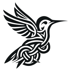 Hummingbird tattoo. Vector pattern in the style of Celtic braiding.
