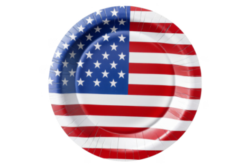 Patriotic paper plates, isolated on solid white background, PNG di-cut style, realistic photo style, object as model