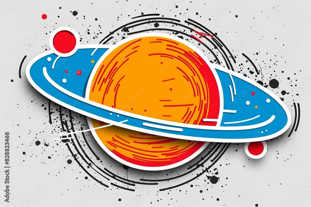 Poster artistic rendering of a planet with rings, accentuated by dynamic splashes and vibrant hues
