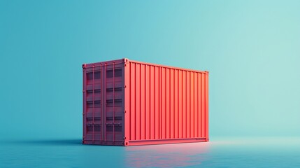Red shipping container isolated against bright minimalist background symbolizing transport, logistics, and industry.