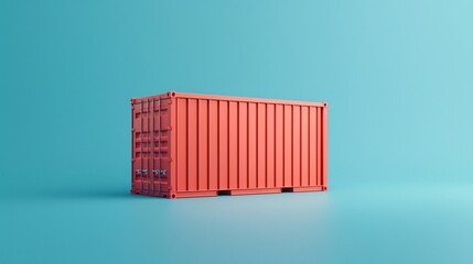 Red shipping container on a light blue background, representing logistics, transportation, and storage in a minimalist style.