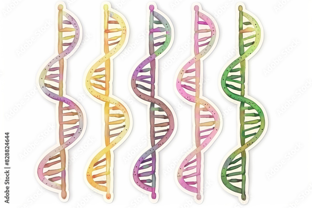 Poster artistic depiction of multiple colorful dna strands in a sequence, representing genetic diversity an