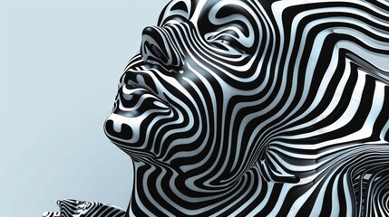 Stylized, three-dimensional representation of a human head and neck, with a pattern that strongly resembles zebra stripes