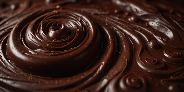 Sumptuous chocolate background, Intricately detailed melted chocolate mass in swirling patterns.