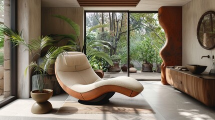 Stylish lounge chair with a modern design in a sunroom