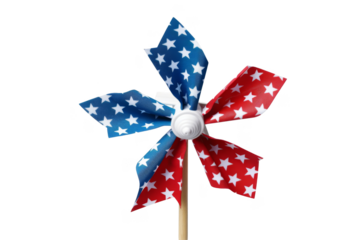 Patriotic pinwheel, isolated on solid white background, PNG di-cut style, realistic photo style, object as model