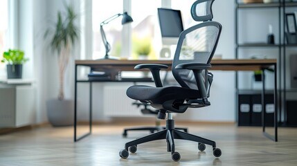 Stylish office chair with a mesh back in a home office