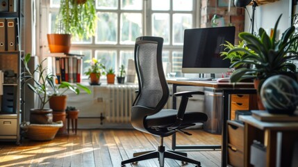 Fototapeta premium Stylish office chair with a mesh back in a home office