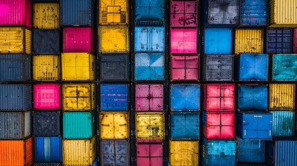 Stacked overseas shipping containers for efficient global supply chain logistics and management