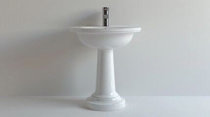 Stylish pedestal sink with a minimalist design, isolated on a white studio background