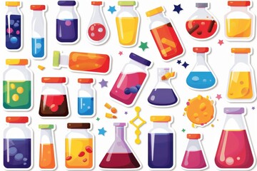 Assortment of colorful, science themed badges and stickers, great for educational rewards and classroom decoration