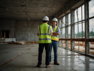 Construction wokers meet each other 