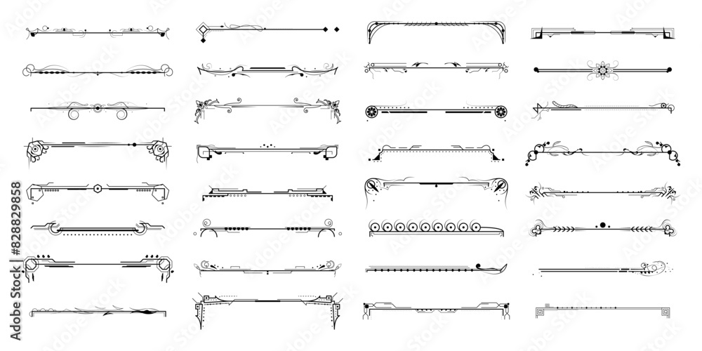Poster set black simple line collection doodle border elements vector design style sketch isolated illustra