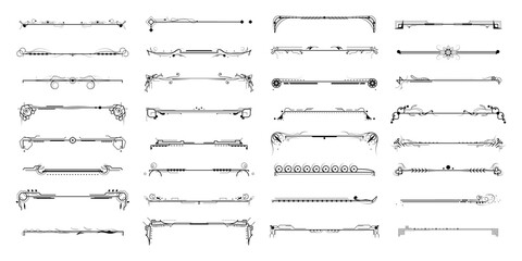 Set Black Simple Line Collection Doodle Border Elements Vector Design Style Sketch Isolated Illustration For Banner
