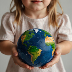 Child holding globle eart day concept 
