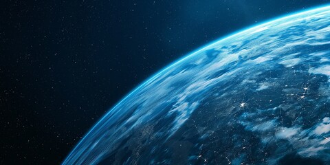 Obraz premium A high-resolution image showing Earth from space, with a visible atmospheric glow and city lights