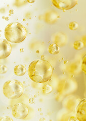 A close up of yellow bubbles floating in the air