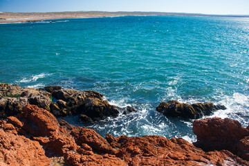 sea and rocks, waves and rocks, sea and sky, Patagonia Argentina, Argentina, 
