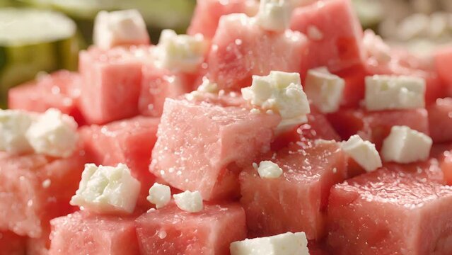 Juicy watermelon cubes and tangy feta cheese make for a refreshing and satisfying combination.