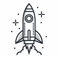 icon rocket doodle line hand drawing thick line art