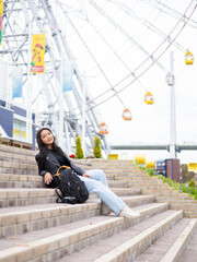 lifestyle Beautiful young girl tourist in Osaka Japan.