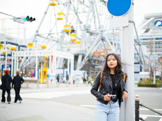 lifestyle Beautiful young girl tourist in Osaka Japan.