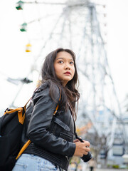 lifestyle Beautiful young girl tourist in Osaka Japan.