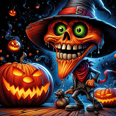 Halloween jack o lanterns on various creepy background