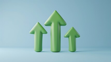 Three Green Upward Arrows on Blue Background
