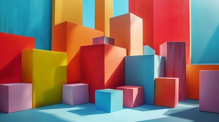 Playful Stacks of Colorful 3D Blocks - Vibrant and Dynamic Photography Concept