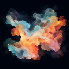 Fototapeta premium Colorful abstract cloud on black background. Generative AI.