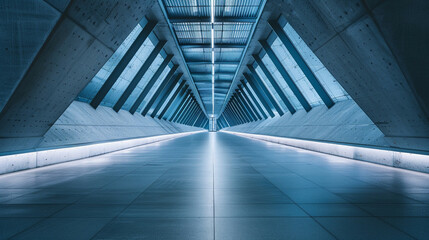 Minimalist Photo of AI in Architecture, in a Modern Building, with Minimalist Lighting, from a Symmetrical Angle, Showcasing the Integration of Technology in Design