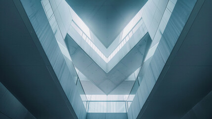 Minimalist Photo of AI in Architecture, in a Modern Building, with Minimalist Lighting, from a Symmetrical Angle, Showcasing the Integration of Technology in Design