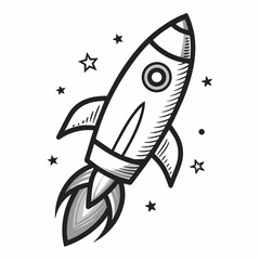 icon rocket doodle line hand drawing thick line art