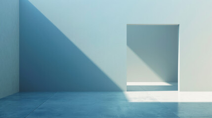 A large open space with a white wall and a blue wall