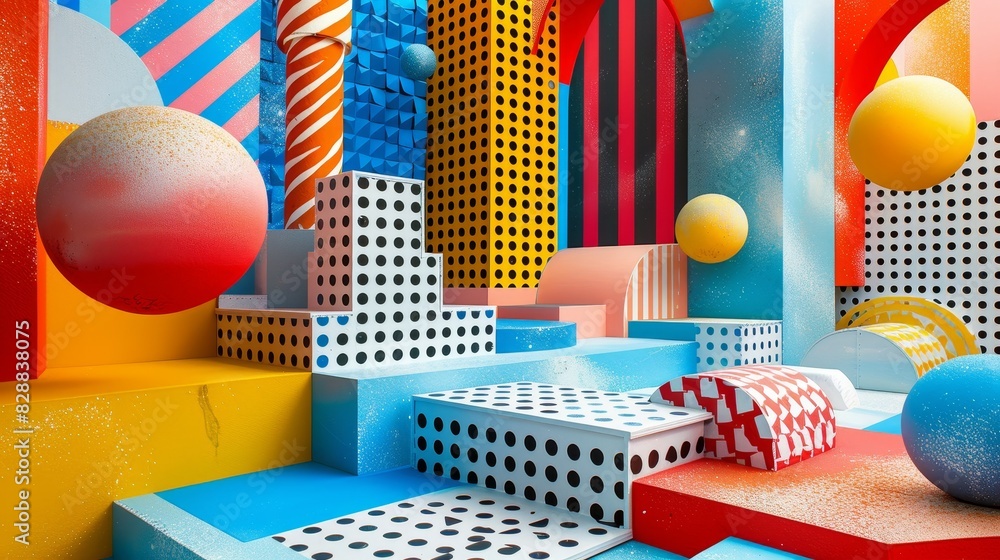 Poster geometric harmony in three dimensions: a playful exploration of interconnected shapes