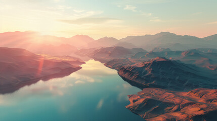 A beautiful mountain range with a lake in the middle - Powered by Adobe