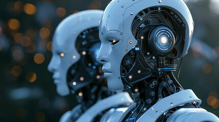 Fototapeta premium Sleek and modern 3D rendering of an AI concept featuring minimalist design and sophisticated digital elements symbolizing the evolution of technology and the future of artificial intelligence