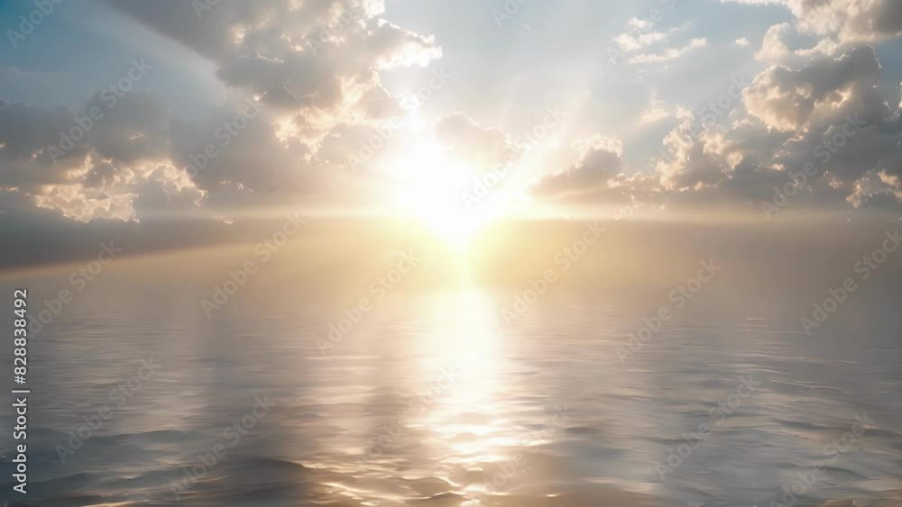 Wall mural the sun breaks through the clouds casting a brilliant beam of light down onto the ocean creating a g