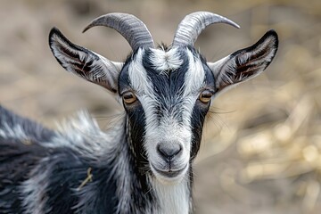 African pygmy goat portrait on farm  nature and wildlife.