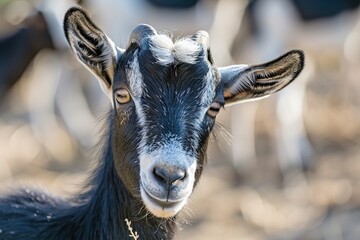 African pygmy goat portrait on farm  nature and wildlife.